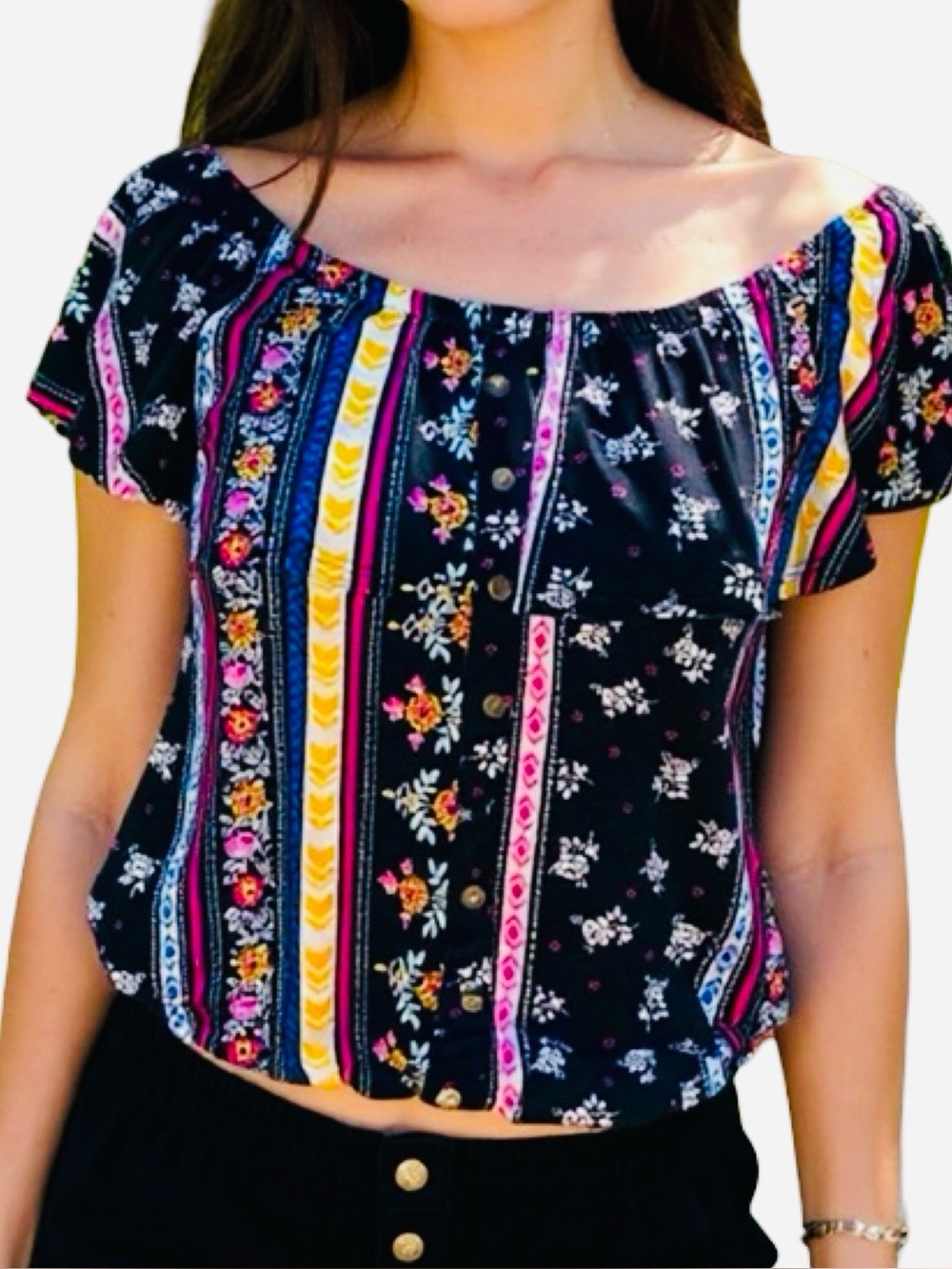 Eye Candy Multi color Blouse on or off the shoulder Size S